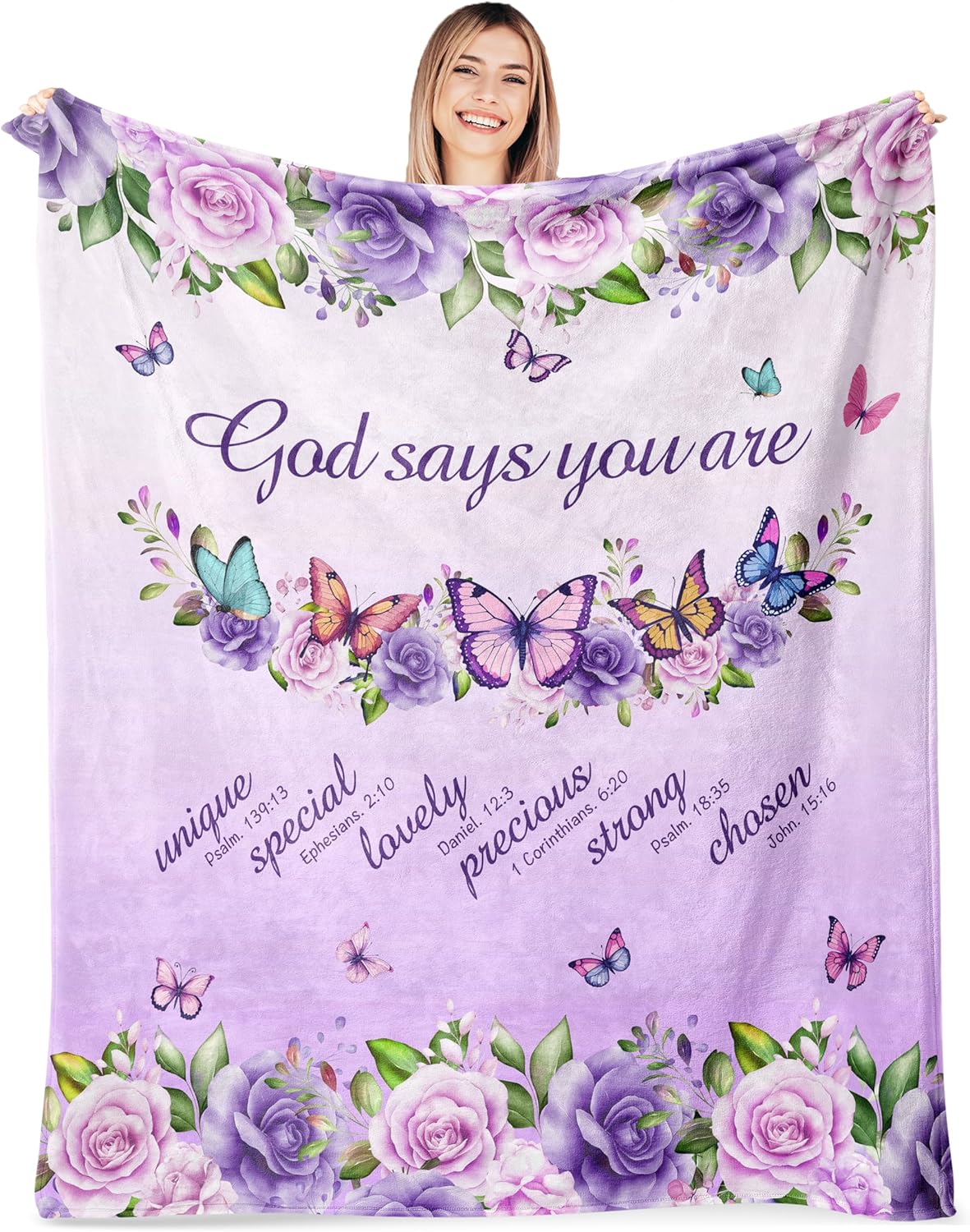Interior Design Quotes - Roxo rosas borboletas fé citação cobertor