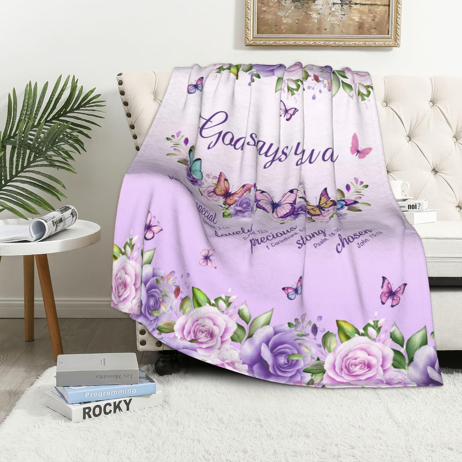 Roxo rosas borboletas fé citaç - Interior Design Quotes avaliação e preço